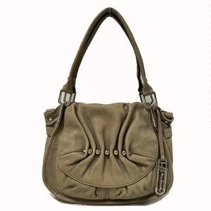 B.Makowsky Taupe Leather Shoulder Bag